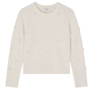 L.K. Bennett Buttercup Ivory Pearl Beaded Milano Sweater